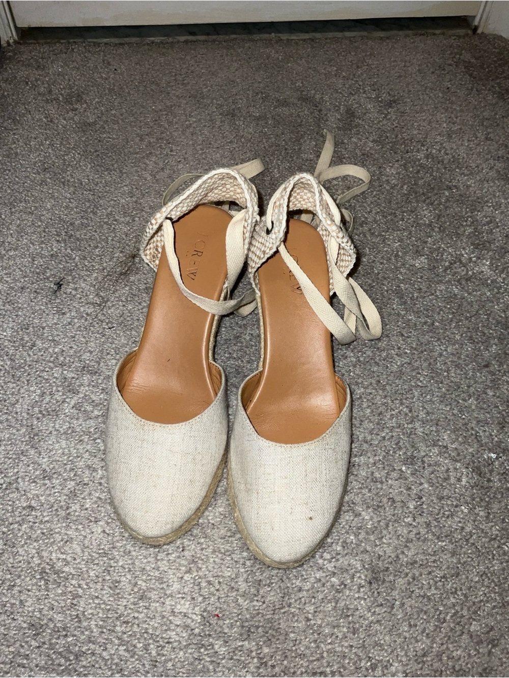 J. Crew Cream Ankle-Tie Espadrille Wedge Sandals